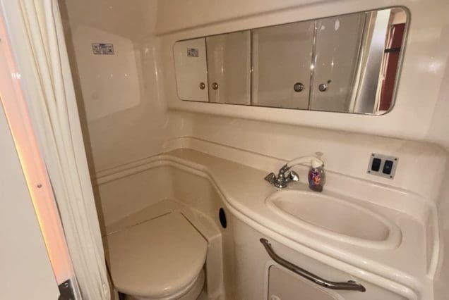37ft Sea Ray E$Z Miami clean and modern washroom with onboard amenities
