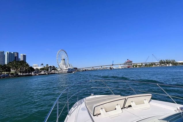 45ft Regal Model 2022 Miami spacious sunbed area perfect for relaxing and enjoying the Miami sunshine