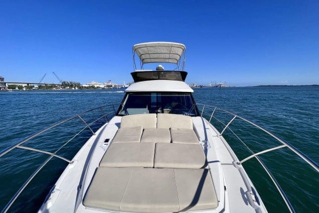 45ft Regal Model 2022 Miami spacious sunbed area perfect for relaxing and enjoying the Miami sunshine