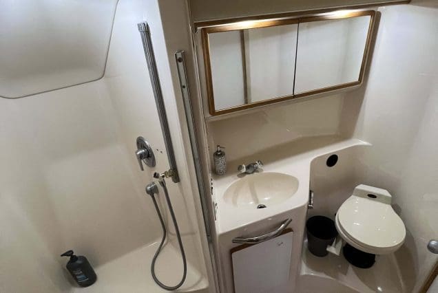 Star 50ft Sea Ray Yacht Miami clean and modern washroom with upscale amenities