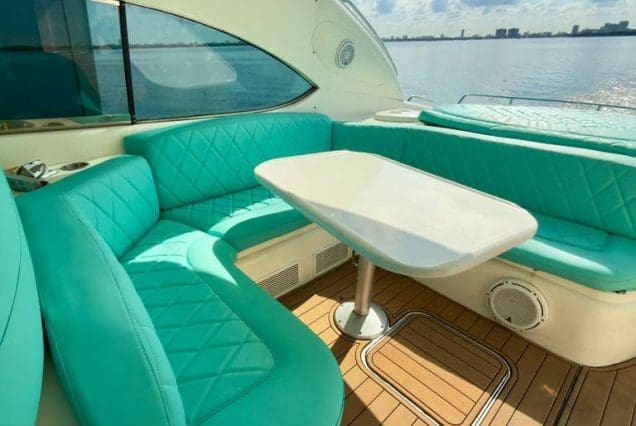 Luxury 60ft Tiffany Sunseeker Miami elegant dining area perfect for private meals and special occasions