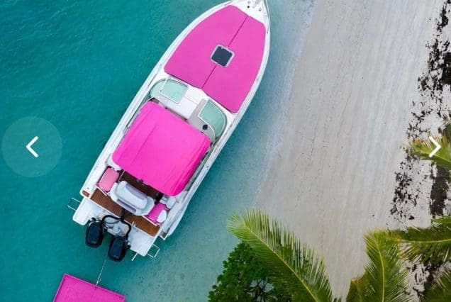 28FT PINK RINKER Miami stylish pink boat available for fun and affordable charter experiences