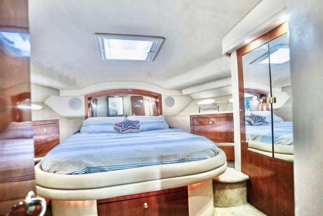 45ft Sea Ray SEA SEÑORA Miami guest cabin with stylish interiors and comfortable sleeping accommodations