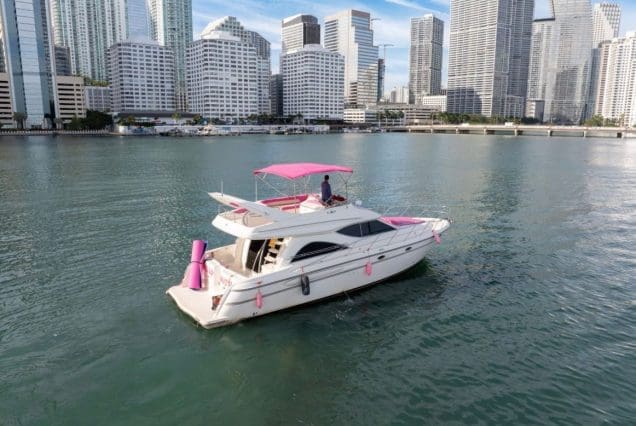 50ft Hello Kitty Pink Yacht Miami iconic themed luxury yacht available for unforgettable charter experiences