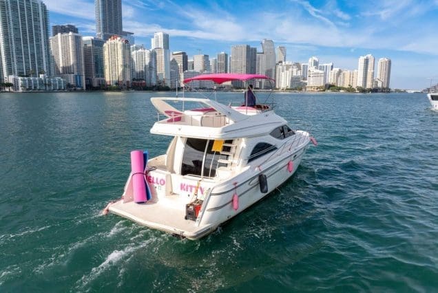50ft Hello Kitty Pink Yacht Miami spacious swim platform with easy access to the water