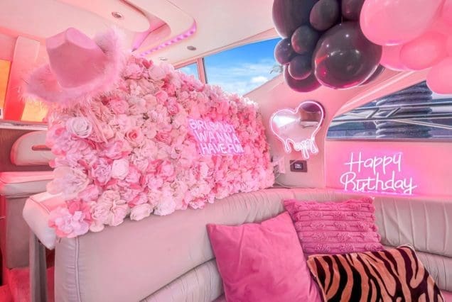 50ft Hello Kitty Pink Yacht Miami elegant dining area perfect for birthdays, bachelorette parties, and private gatherings