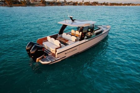 Luxury SAXDOR 320 GTO Model 2024 Miami high-performance luxury boat available for charter experiences