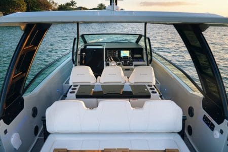 Luxury SAXDOR 320 GTO Model 2024 Miami sleek deck layout combining performance and comfort