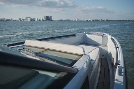 Luxury SAXDOR 320 GTO Model 2024 Miami large sunbathing area perfect for relaxing under the Miami sunshine