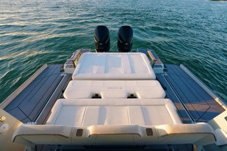 Luxury SAXDOR 320 GTO Model 2024 Miami swim platform with easy access to the water