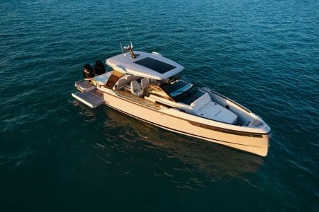 Luxury SAXDOR 320 GTO Model 2024 Miami high-performance luxury boat available for charter experiences