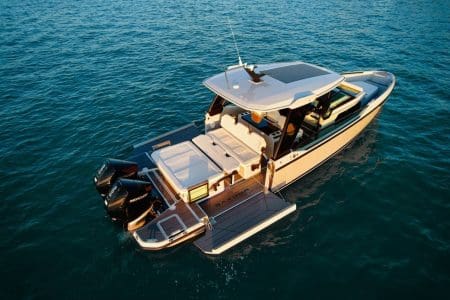 Luxury SAXDOR 320 GTO Model 2024 Miami high-performance luxury boat available for charter experiences