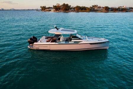 Luxury SAXDOR 320 GTO Model 2024 Miami high-performance luxury boat available for charter experiences